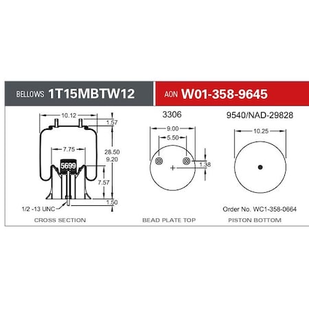 Firestone Air Spring, Suspension, 1T-Reversible Sleeve W013589645